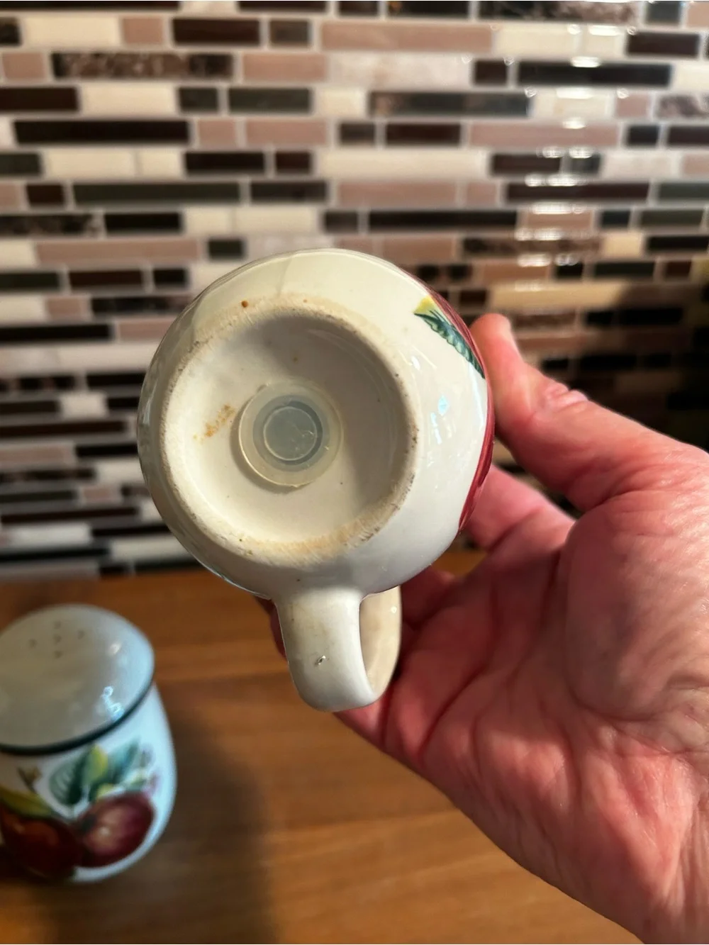 Ceramic Apple-Print Salt and Pepper Shakers with Handles - White